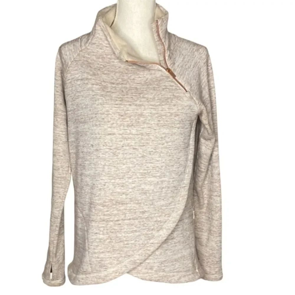 Athleta Wms Sz XS Beige Pullover Karma Asymmetrical Hi Low Wrap Front Sweatshirt
